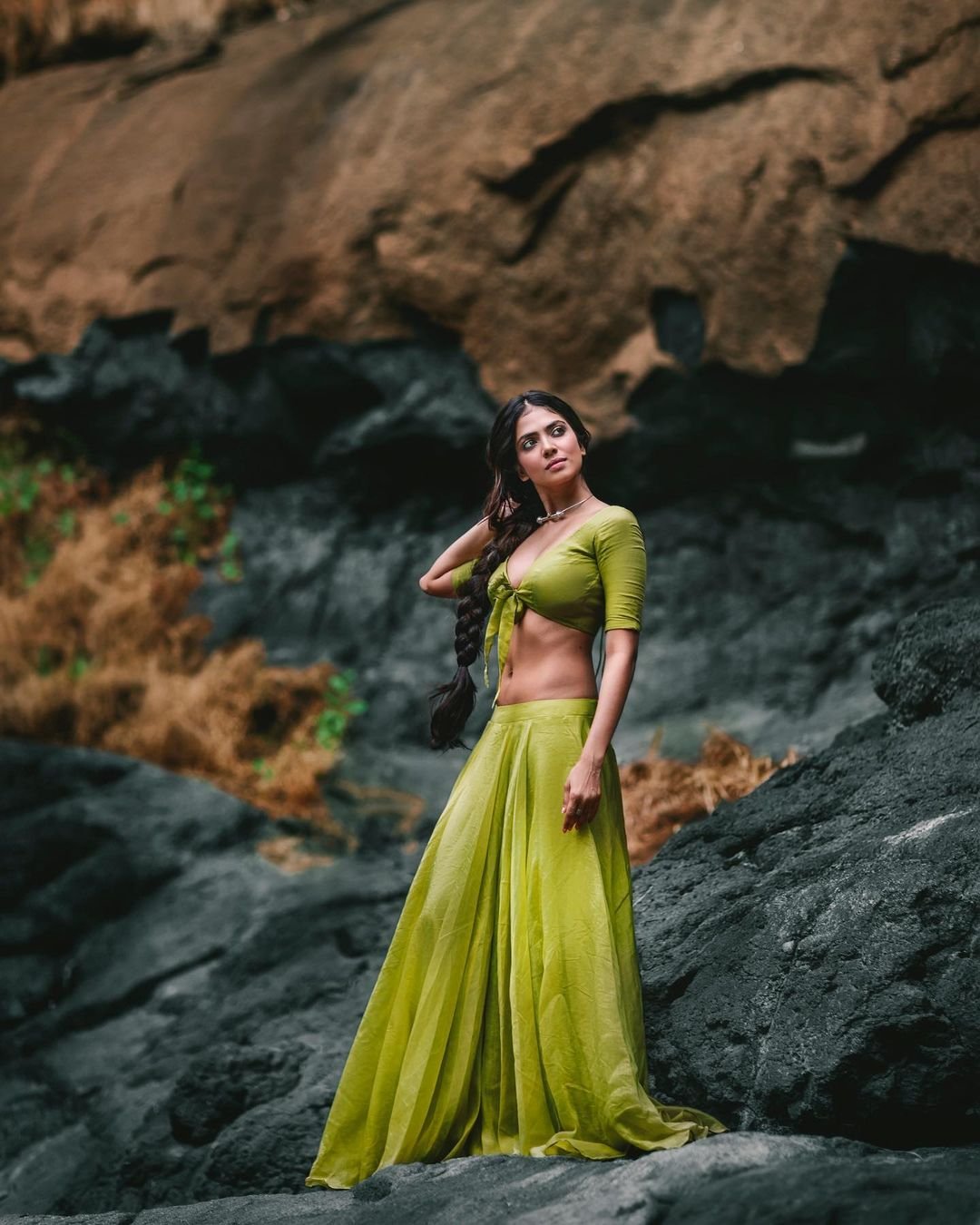 Actress malavika mohanan sizzling in green outfits looks aesthetic