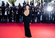 Bella hadid stuns in wool crepe with a low cut neckline (6)